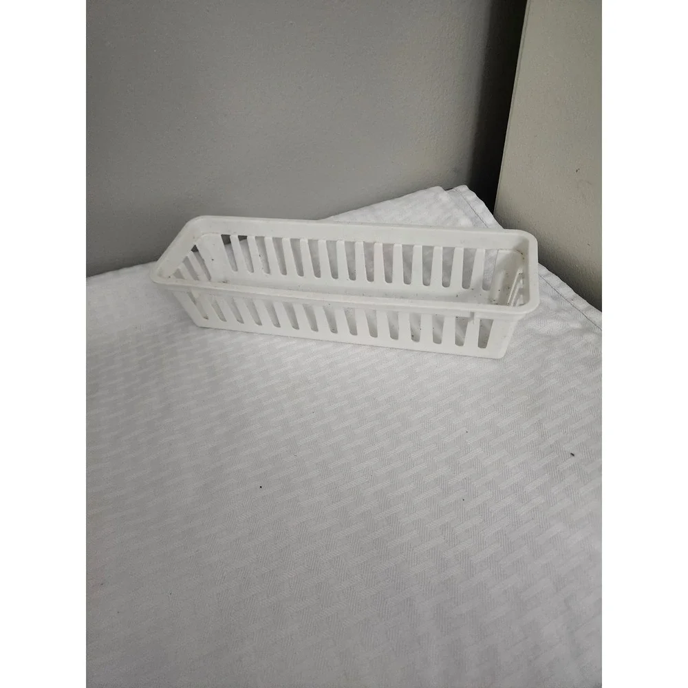 White Plastic Slotted Organizer Basket Slim Rectangular Storage Tray